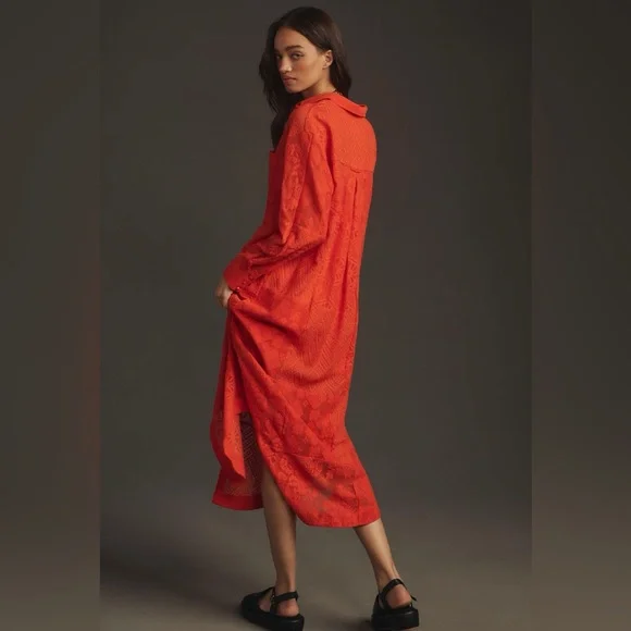 MAEVE by ANTHROPOLOGIE | Soren Long-Sleeve Shirt Dress | Bright Orange | L - Picture 2 of 10